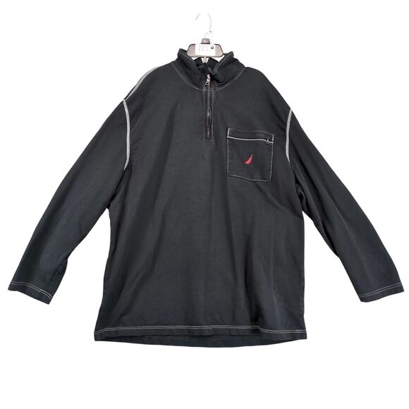 Nautica Other - Vtg Nautica Pullover 1/4 Zip Sweatshirt Mens XXL Black White Stitching Mock Neck